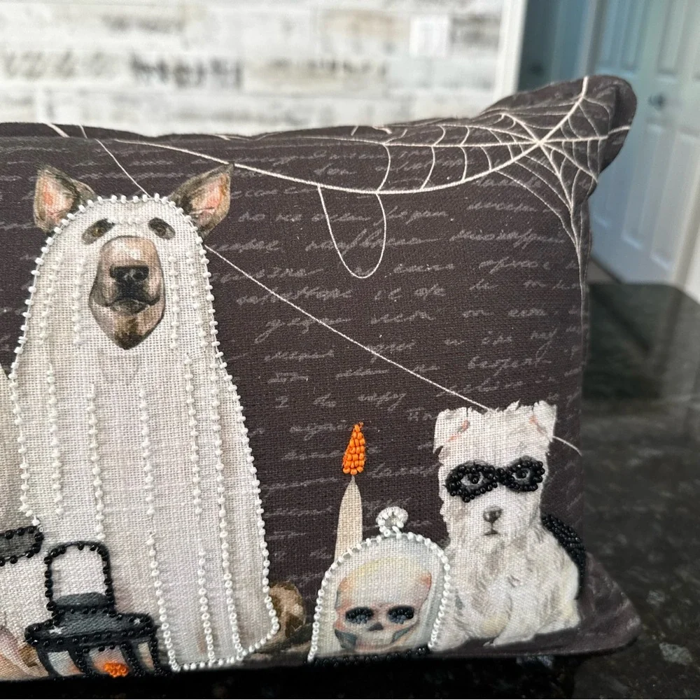 Halloween Beaded Dog Pillow with Yorkie Westie Shepard